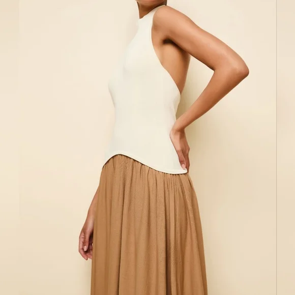 ANTHRO | $348 Solid & Striped Soglio Halter Mixed Media Contrast Maxi Dress - Picture 2 of 11